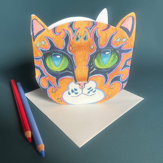 Orange Cat Face - Die Cut Card