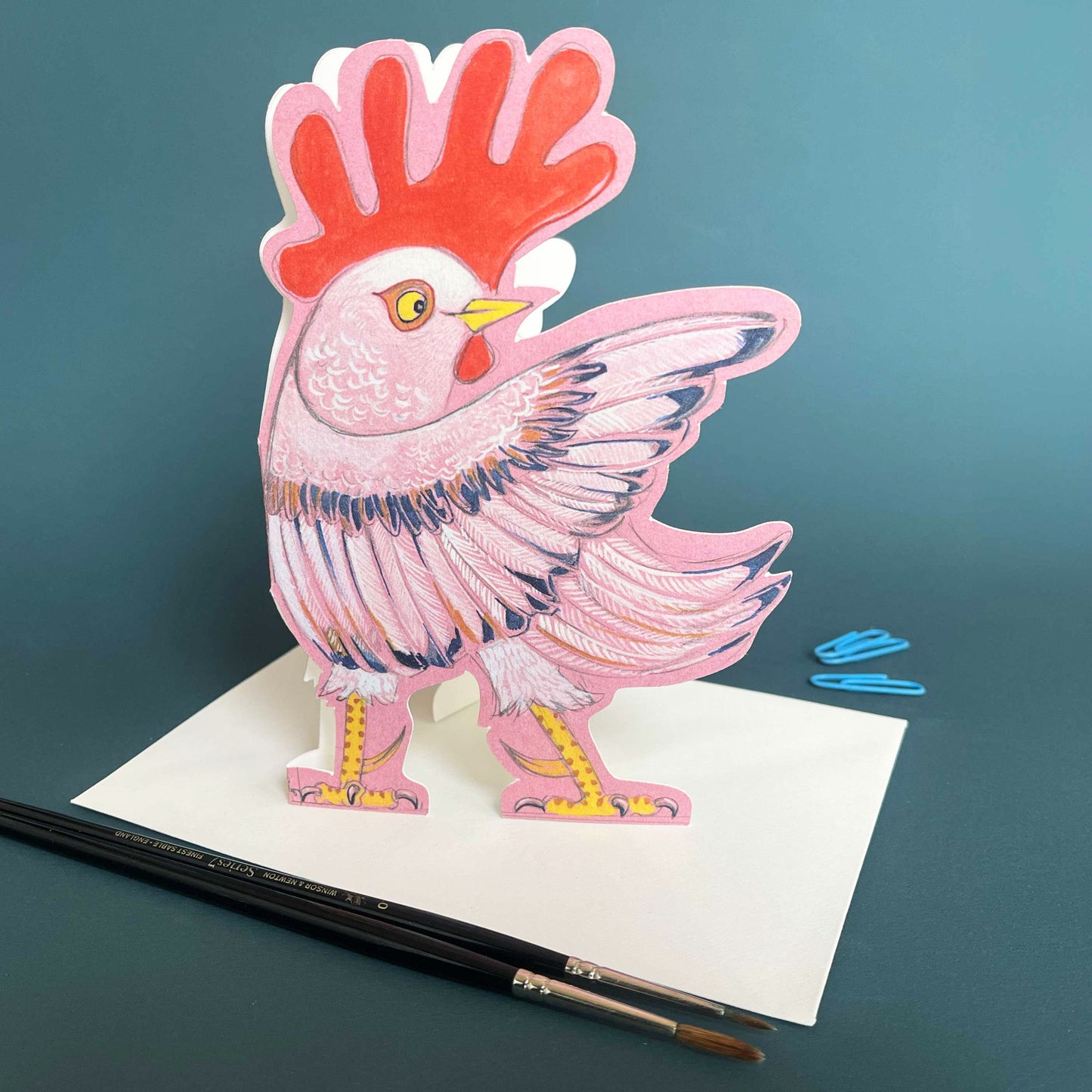 Rooster pointing- Die Cut Greetings Card