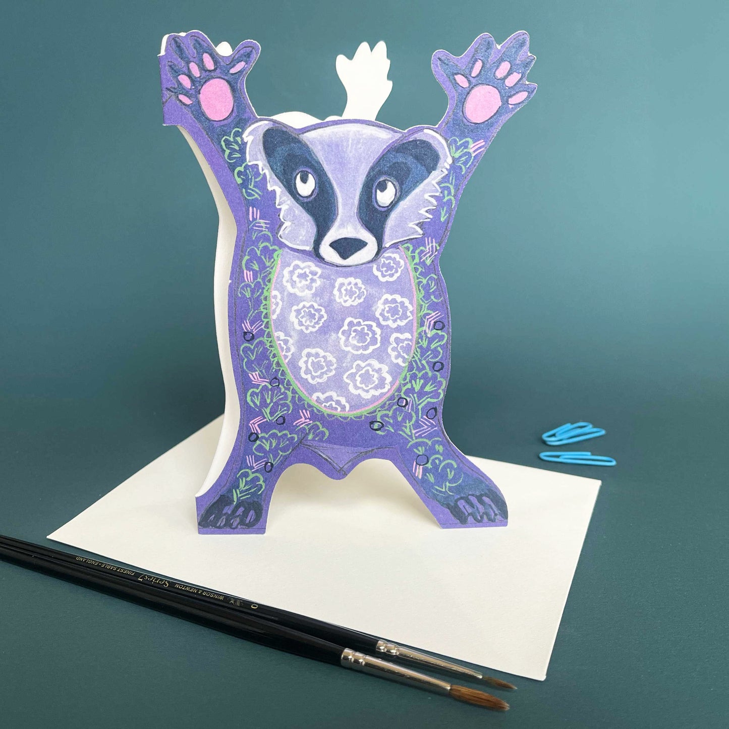 Star Jumping Badger - Die Cut Greetings Card