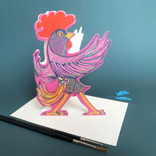 Strutting Rooster - Die Cut Greetings Card