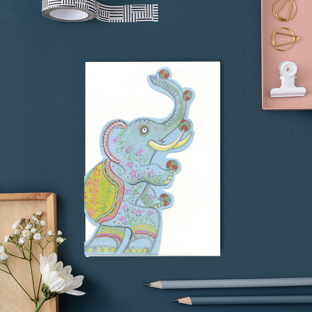 Elephant Juggling - Die Cut Card