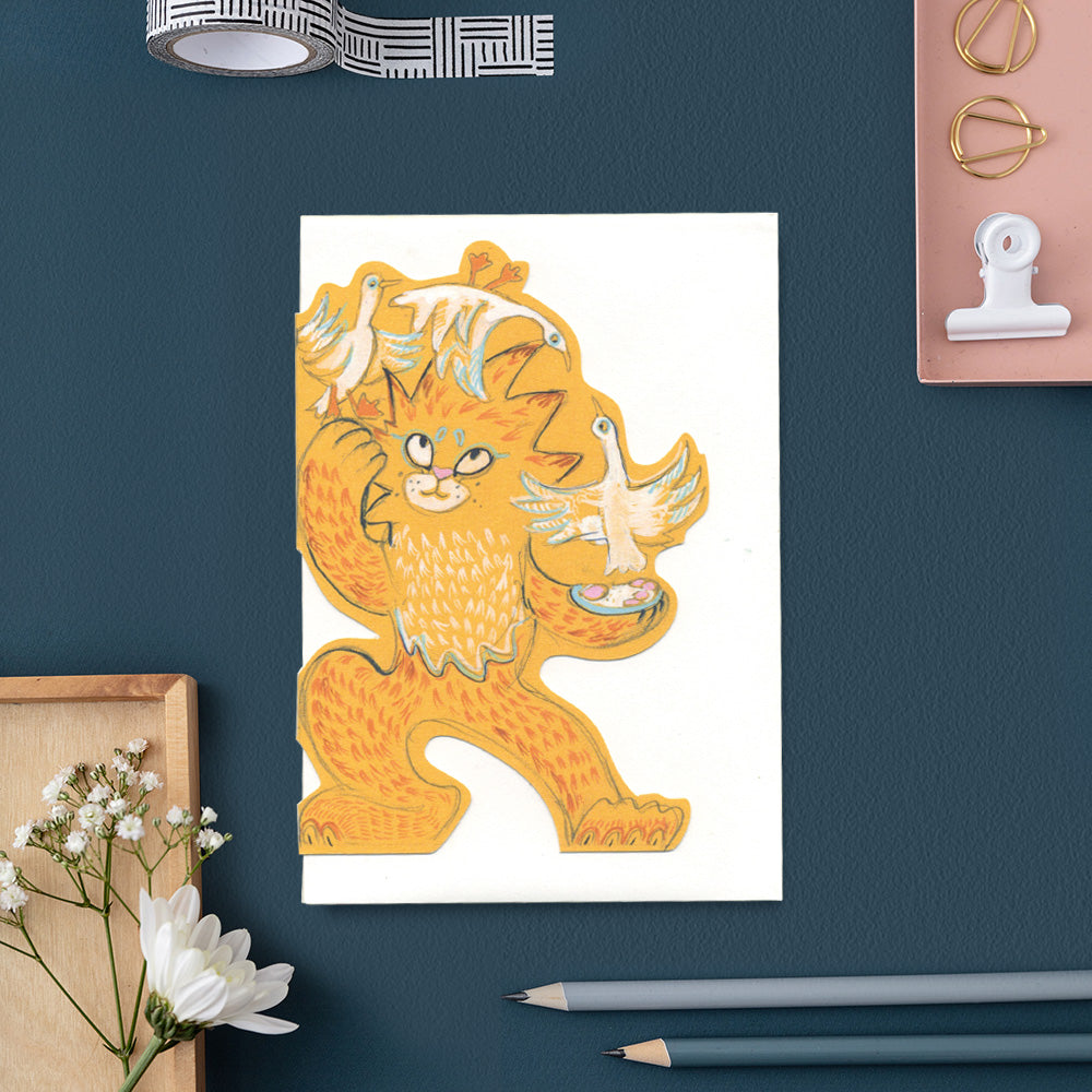 Lion juggling Wild Geese- Die Cut Card