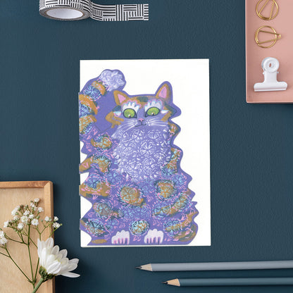 Scruffy Cat- Die Cut Greetings Card