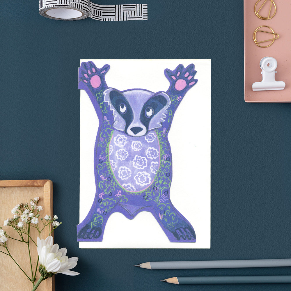 Star Jumping Badger - Die Cut Greetings Card