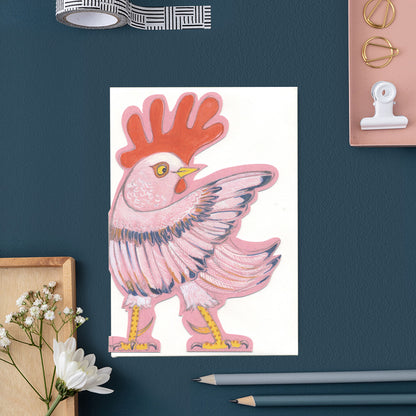 Rooster pointing- Die Cut Greetings Card