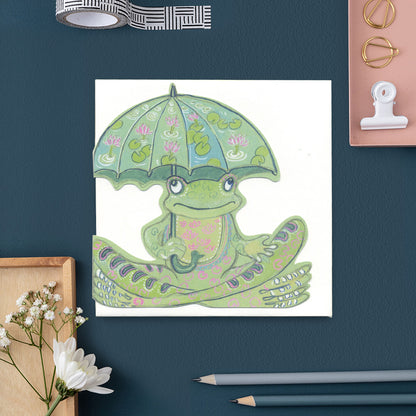 Frog with Umbrella - Die Cut Greetings Card