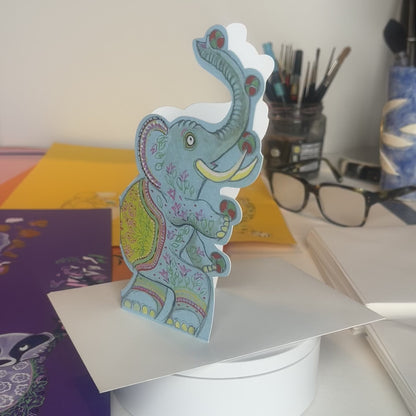 Elephant Juggling - Die Cut Card