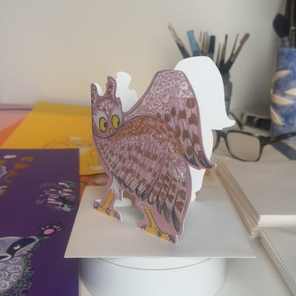 Owl Dancing - Die Cut Greetings Card