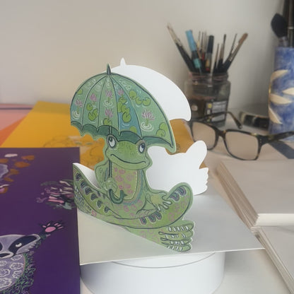 Frog with Umbrella - Die Cut Greetings Card