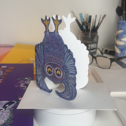 Owl doing a wing stand - Die Cut Greetings Card