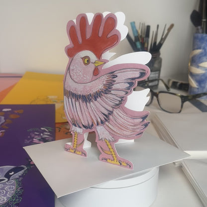 Rooster pointing- Die Cut Greetings Card